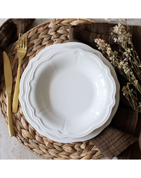 Lot de 6 assiettes plates Charlotte blanches - 26 cm
