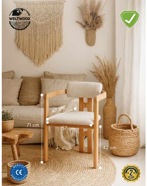 Chaise scandinave natural - l.57 cm x H. 71 cm x P. 47 cm