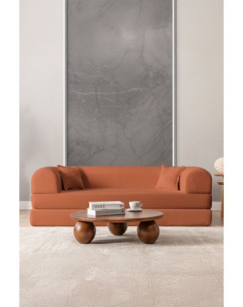 Orangefarbenes 3-Sitzer-Schlafsofa - L. 190 cm x T. 90 cm x H. 36 cm