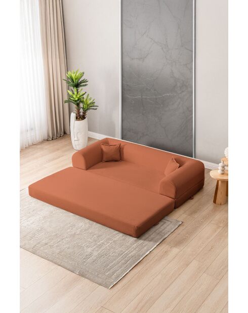 Orangefarbenes 3-Sitzer-Schlafsofa - L. 190 cm x T. 90 cm x H. 36 cm