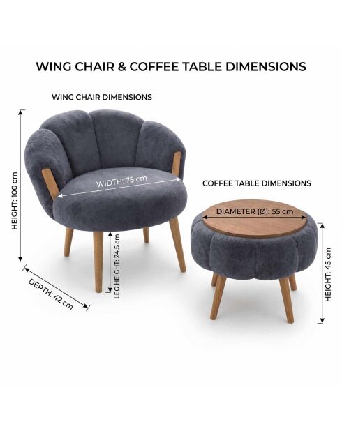 Set aus 2 Sesseln und Couchtisch 3-teilig Star anthrazit
