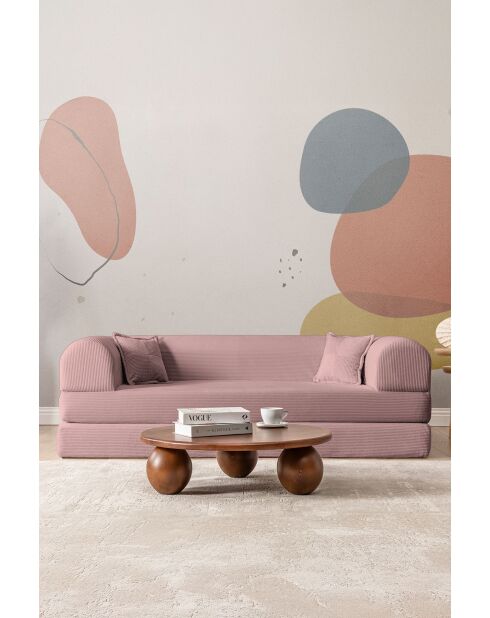 Canapé-lit 3 places Écovert rose - l . 190 cm x P. 90 cm x H . 36 cm