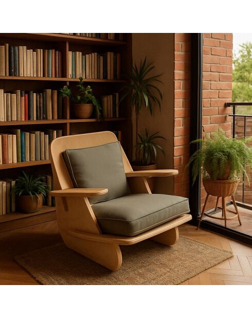 Fauteuil Élégant bois naturel kaki - l . 55 cm x H. 60 cm x P. 55 cm