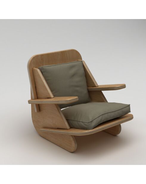 Fauteuil Élégant bois naturel kaki - l . 55 cm x H. 60 cm x P. 55 cm