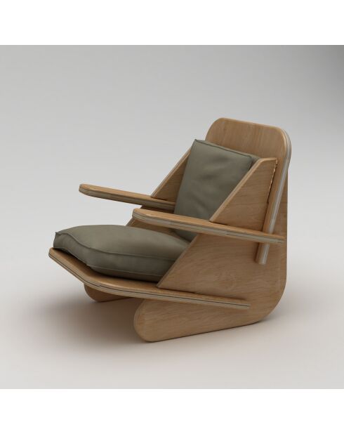 Fauteuil Élégant bois naturel kaki - l . 55 cm x H. 60 cm x P. 55 cm