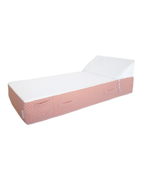 Einzelbett aus weißem und orangefarbenem, gemustertem Schaumstoff, 80 x 180 x 26 cm