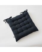 Gewatteerde zitting 16 punten effen katoengaas Gaïa donkerblauw - 40 x 40 cm