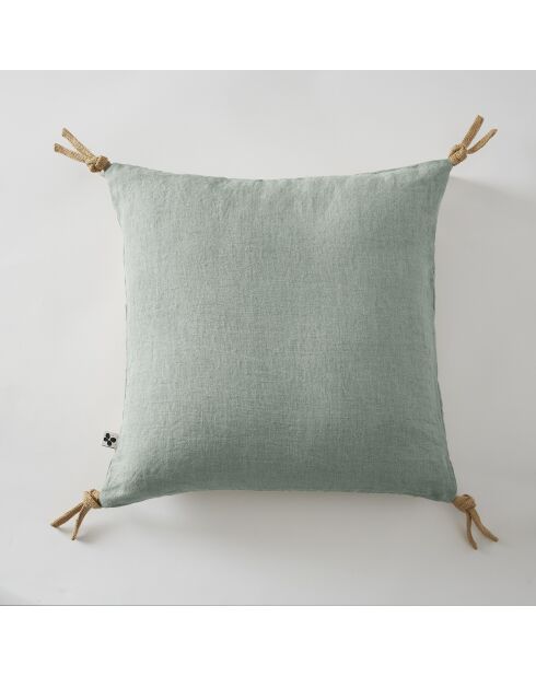 Afneembaar kussen met kwastjes, gewassen linnen Soline lichtblauw - 45 x 45 cm