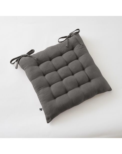 Gepolsterter Sitz mit 16 Punkten, unifarbener Baumwollgaze Gaïa, Anthrazit, 40 x 40 cm