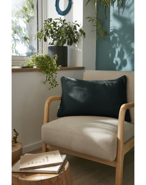 Coussin déhoussable avec passepoil gaze de coton unie Gaia vert foncé - 40 x 60 cm