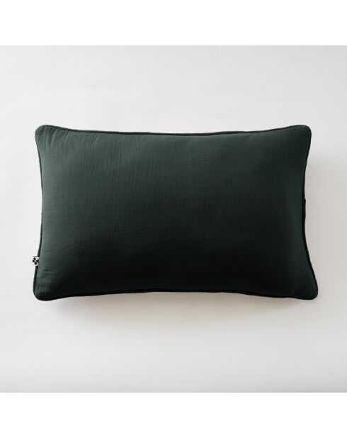 Coussin déhoussable avec passepoil gaze de coton unie Gaia vert foncé - 40 x 60 cm
