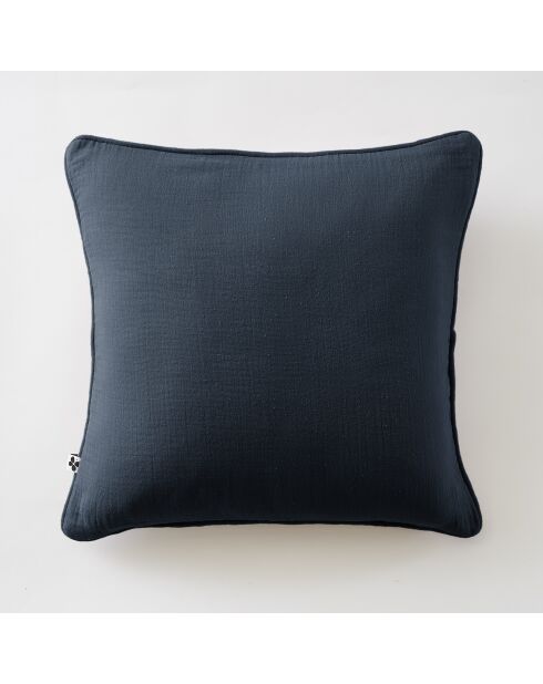Afneembaar kussen met biesjes van gewoon katoengaas Gaïa donkerblauw - 45 x 45 cm