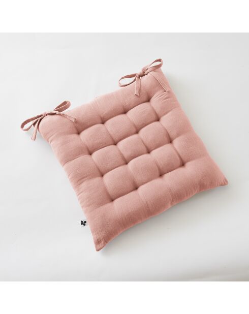 Gewatteerde zitting 16 punten effen katoengaas Gaïa roze - 40 x 40 cm