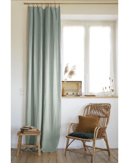 Verstellbarer Vorhang + 8 Clipringe aus gewaschenem Leinen Soline hellblau Soline — 140 x 270 cm
