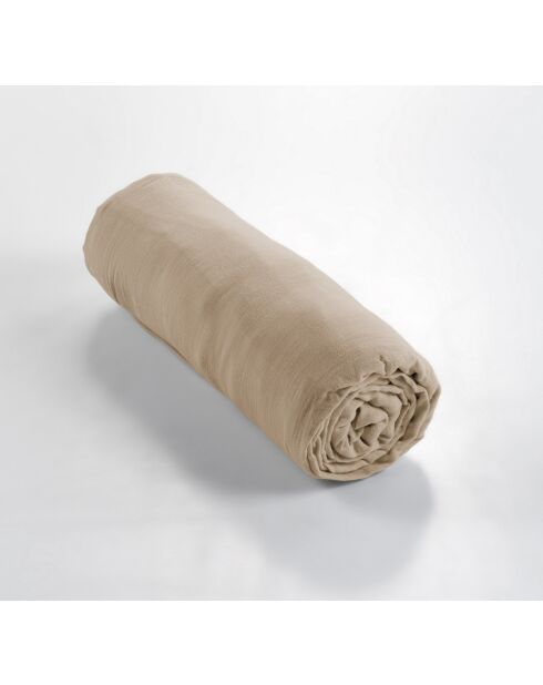 Gaïa, donkerbeige, effen hoeslaken van katoengaas