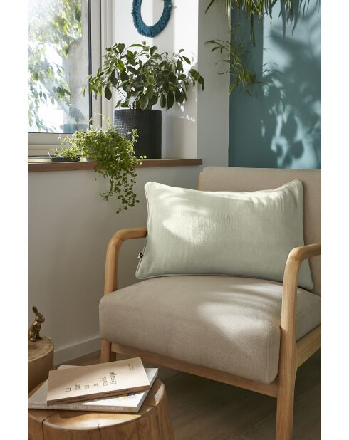 Coussin déhoussable avec passepoil gaze de coton unie Gaïa vert clair - 40 x 60 cm