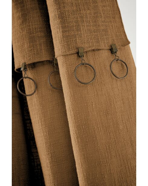 Rideau ajustable + 8 anneaux pince Slub Sixtine marron - 140 x 270 cm