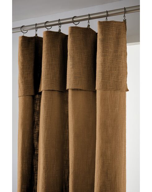Rideau ajustable + 8 anneaux pince Slub Sixtine marron - 140 x 270 cm