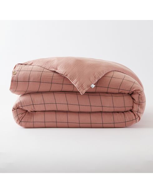 Funda nórdica reversible tejida de gasa de algodón teñida en rosa Gaïa Match