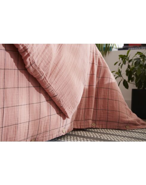 Funda nórdica reversible tejida de gasa de algodón teñida en rosa Gaïa Match