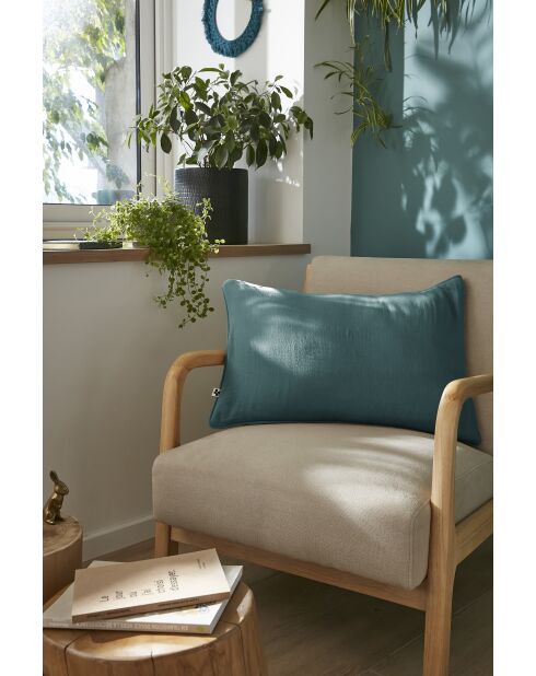 Afneembaar kussen met biesjes van gewoon katoengaas Gaïa blauw - 40 x 60 cm