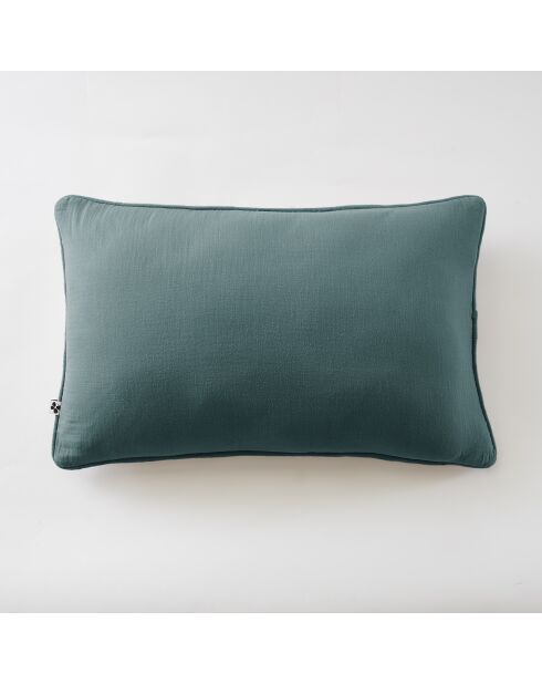 Afneembaar kussen met biesjes van gewoon katoengaas Gaïa blauw - 40 x 60 cm