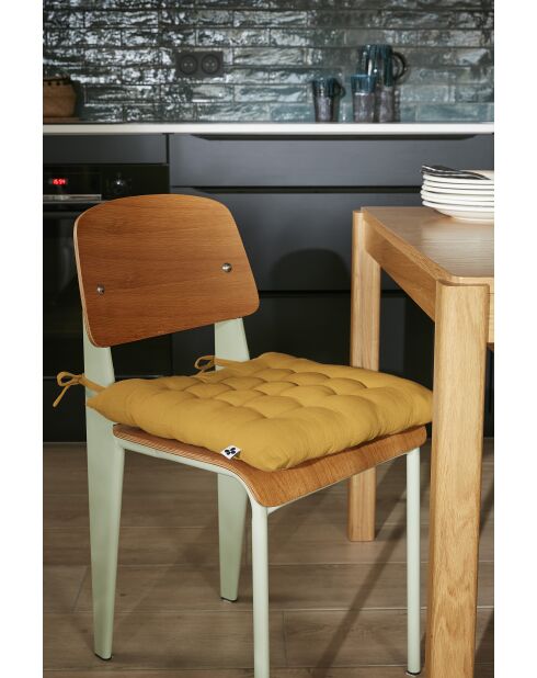 Gesteppter Sitz mit 16 Punkten, unifarbener Baumwollgaze Gaïa gelb - 40 x 40 cm