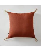 Coussin déhoussable avec pompons lin lavé Soline orange - 45 x 45 cm