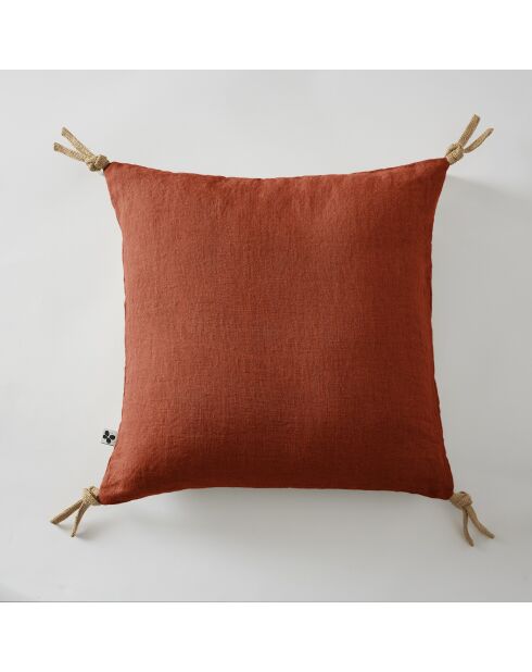 Cojín extraíble con borlas de lino lavado Soline naranja - 45 x 45 cm