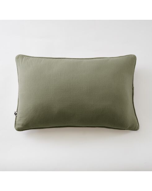 Coussin déhoussable avec passepoil gaze de coton unie Gaïa kaki - 40 x 60 cm