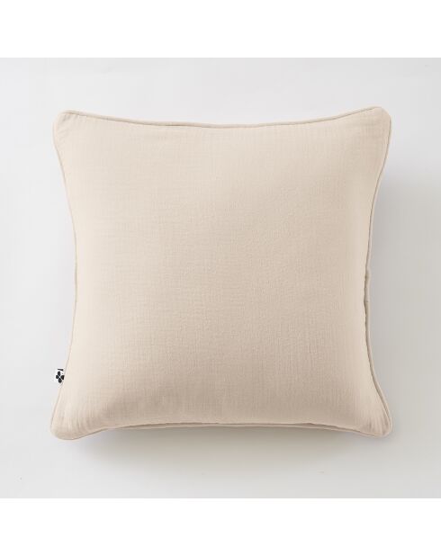 Coussin déhoussable avec passepoil gaze de coton unie Gaïa naturel - 45 x 45 cm