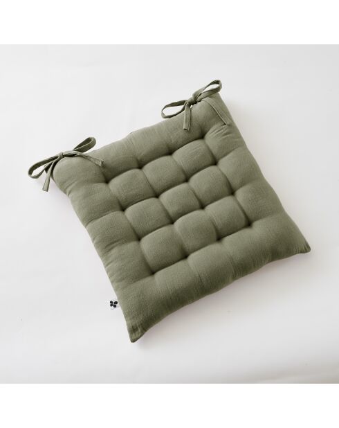 Gesteppter Sitz mit 16 Punkten, unifarbener Baumwollgaze Gaïa, khaki, 40 x 40 cm