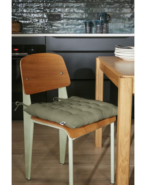 Gesteppter Sitz mit 16 Punkten, unifarbener Baumwollgaze Gaïa, khaki, 40 x 40 cm