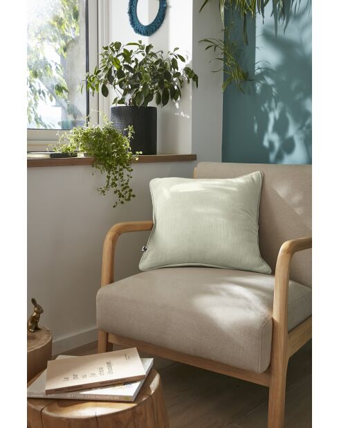 Coussin déhoussable avec passepoil gaze de coton unie Gaïa vert clair - 45 x 45 cm