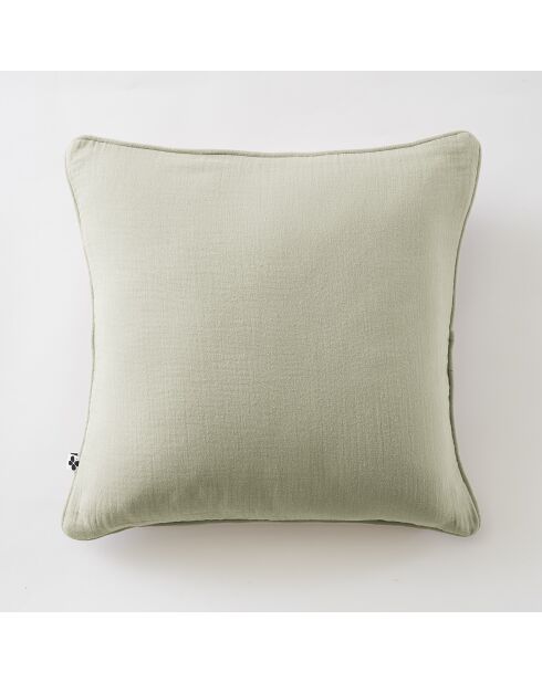 Coussin déhoussable avec passepoil gaze de coton unie Gaïa vert clair - 45 x 45 cm