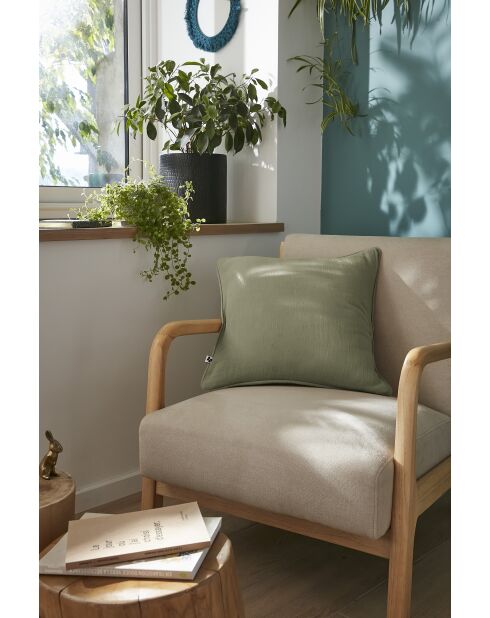 Coussin déhoussable avec passepoil gaze de coton unie Gaïa kaki - 45 x 45 cm