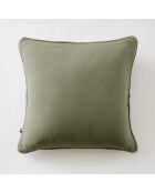 Coussin déhoussable avec passepoil gaze de coton unie Gaïa kaki - 45 x 45 cm