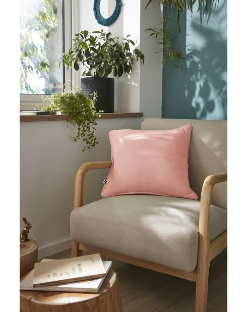 Afneembaar kussen met biesjes van gewoon katoengaas Gaïa roze - 45 x 45 cm