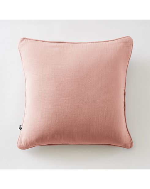 Afneembaar kussen met biesjes van gewoon katoengaas Gaïa roze - 45 x 45 cm