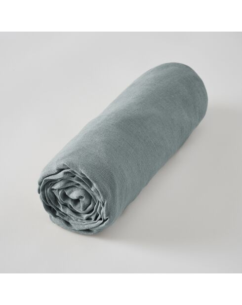 Sábana bajera ajustable de lino lavado azul Soline