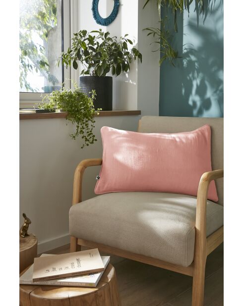 Afneembaar kussen met biesjes van gewoon katoengaas Gaïa roze - 40 x 60 cm