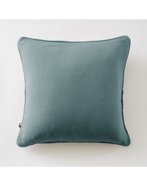 Afneembaar kussen met biesjes van gewoon katoengaas Gaïa blauw - 45 x 45 cm
