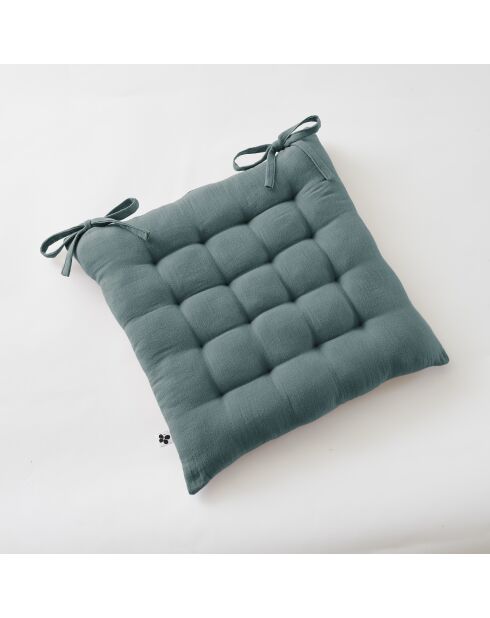 Gesteppter Sitz mit 16 Punkten, unifarbener Baumwollgaze, Gaïa, blau, 40 x 40 cm
