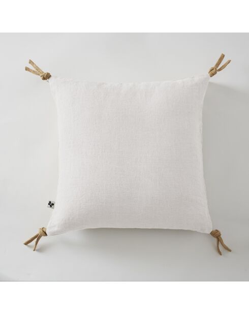 Afneembaar kussen met kwastjes, gewassen linnen Soline wit - 45 x 45 cm