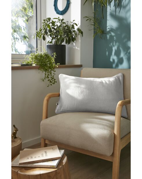 Abnehmbares Kissen mit schlichter Paspelierung aus Baumwollgaze Gaïa grau - 40 x 60 cm