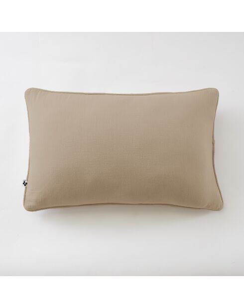 Coussin déhoussable avec passepoil gaze de coton unie Gaïa beige foncé - 40 x 60 cm