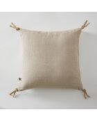 Coussin déhoussable avec pompons lin lavé Soline naturel - 45 x 45 cm