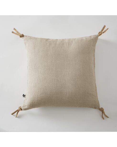 Coussin déhoussable avec pompons lin lavé Soline naturel - 45 x 45 cm
