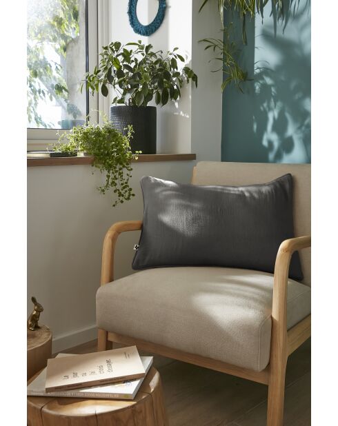 Abnehmbares Kissen mit schlichter Paspelierung aus Baumwollgaze Gaïa Anthrazit - 40 x 60 cm