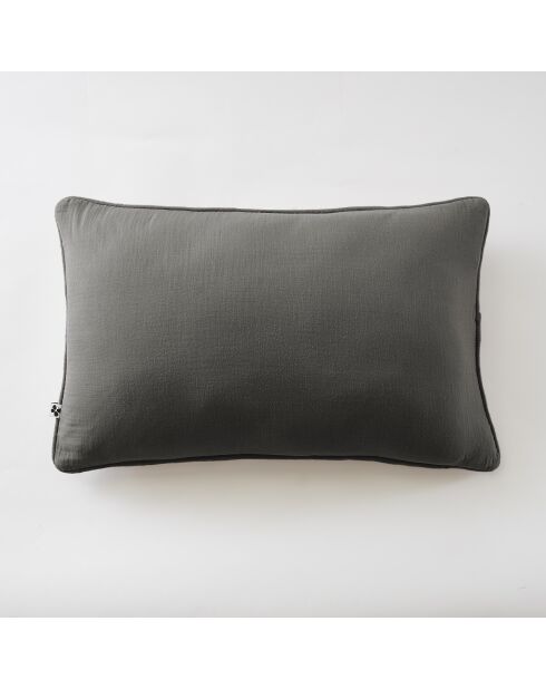Abnehmbares Kissen mit schlichter Paspelierung aus Baumwollgaze Gaïa Anthrazit - 40 x 60 cm